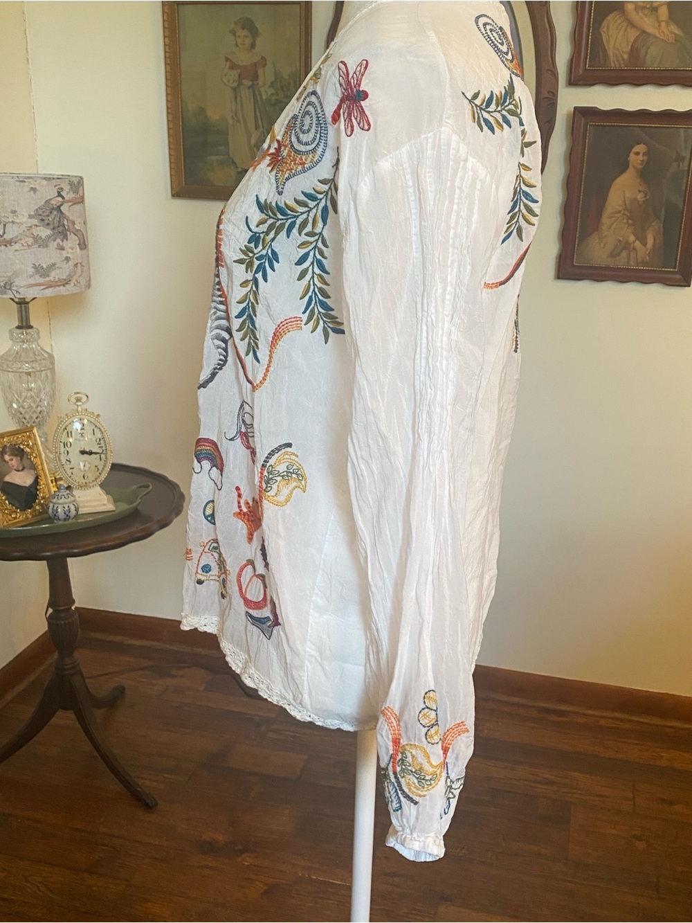 Johnny Was • Helen Embroidered Zebra Boho Button Front Top • White • Sz S - Picture 5 of 8
